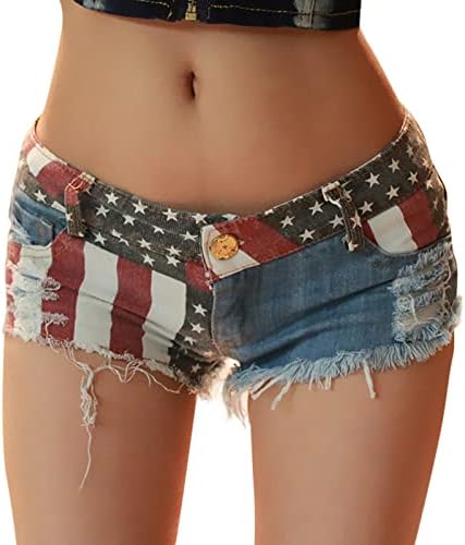 EUA 4 de julho Mulheres rasgadas jeans mid ascensão shorts jeans Jeans Patriótico STRESS Hole mini