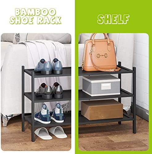 BMOSU de 3 camadas de bambu Rack de sapatos premium de sapatos de sapato premium Organizador de armazenamento para armário de armário do corredor Organizador de entrada