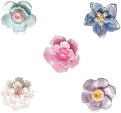 50pcs/lote 3D Resina de resina de lustre perolada Charms de flores mistas Design misto de estilo chinês