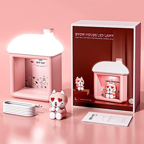 Diyoohomy Pink Cat Night Light for Kids Kawaii Decorações de Natal para quarto USB Recarregável Luz noturna Decoração