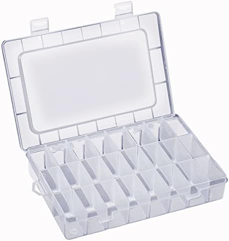 GoldBlue 24 grades Caixa de organizador de plástico transparente, plástico transparente de compartimento Ajuste Organizador Ajustável pode ser usado para divisores, artesanato, jóias, botões, acessórios de equipamento de pesca, peças pequenas