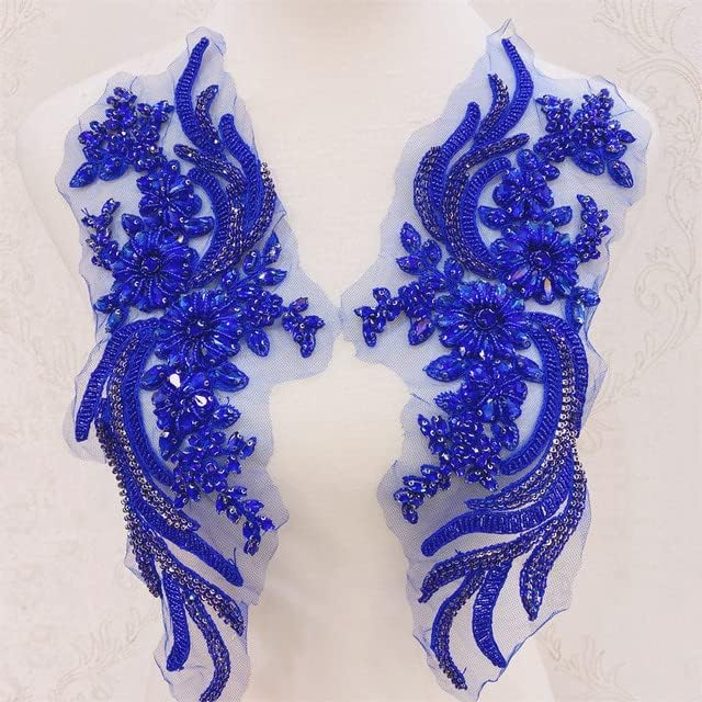 Mais cores feitas à mão, manchas de apliques de cristal de cristal costuram colares para vestido de noiva, azul