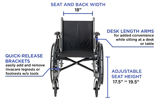 Invacare TRSX58FBP Tracer SX5 Cadeira de rodas para adultos | Dobragem diária | Assento de 18 polegadas | Braços da mesa e bolsa para cadeira de rodas DMI e bolsa de rolante fornece armazenamento