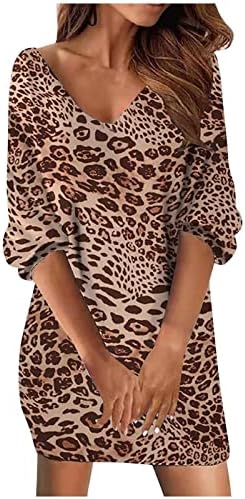 Vestido FARRARN BOHO PARA MULHERES 2022 Vestido de leopardo casual de meia manga de verão Midi Dress Stylish