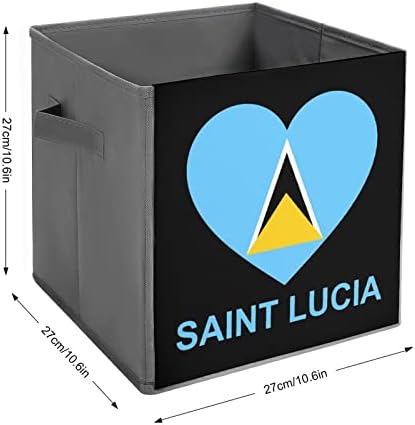 Love Saint Lucia Cubos de armazenamento de tecido dobrável Caixa de armazenamento 11 polegadas Bins