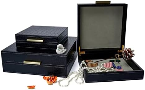 C/U Kingflux Faux Black Crocodile Leather Conjunto de 3 caixas de armazenamento, caixas de jóias de