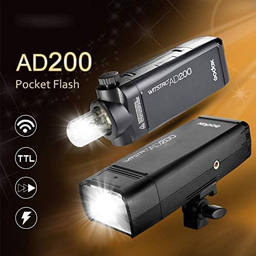 Godox ad200 ttl flash strobe, 200ws 2,4g 1/8000 hss speedlite, 500 flashes de potência completos com godox xproii-c ttl sem fio gatilho, 2900mAh Bateria de lítio, cabeça flash de lâmpada nua