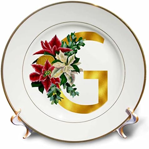 Imagem floral de Natal 3drose de ouro do monograma de ouro inicial - placas