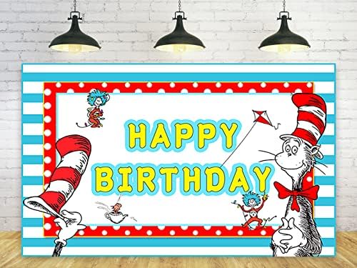 Blue Stripes Backdrop para decorações de festa de aniversário Dr. Seuss Background for Baby Shower Bolo