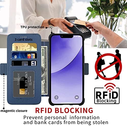 Pytwopy Casal de carteira para iPhone 14 [titular do cartão de crédito], [bloqueio de RFID], capa de telefone