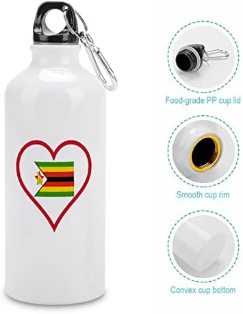 Eu amo o Zimbabwe Red Heart Sport Sport Aluminium Bottle Sport Water Garrafas com Carabiner e Twist Cap