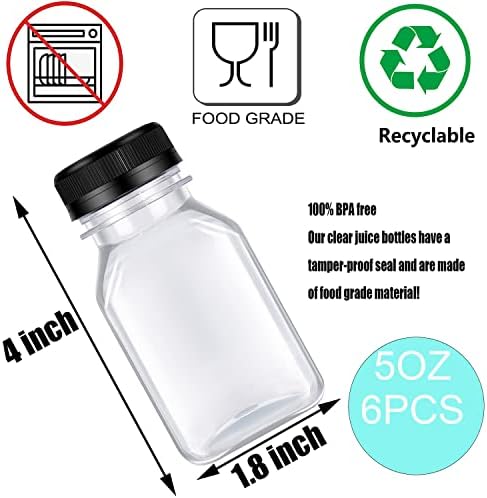 Dodheg 6 PCS Garrafa de suco de plástico, recipientes de bebidas reutilizáveis, suco, leite, smoothie e