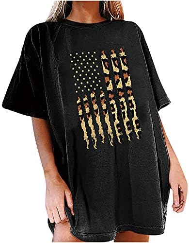 4 de julho Camisas para mulheres American Flag Lepoard Túnica de túnica de túnica de verão superdimensionadas de manga curta larga camisetas de manga curta