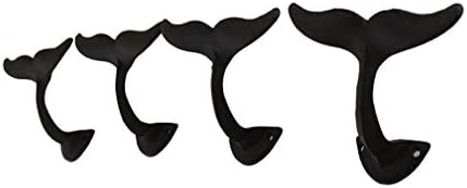 Conjunto de Zeckos de 4 ganchos de parede de ferro fundido marrom rústico de cauda de baleia