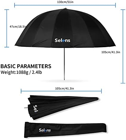 Selens 51 polegadas de diâmetro foto guarda -chuva de dupla camada preto/prata Roda de iluminação reflexiva