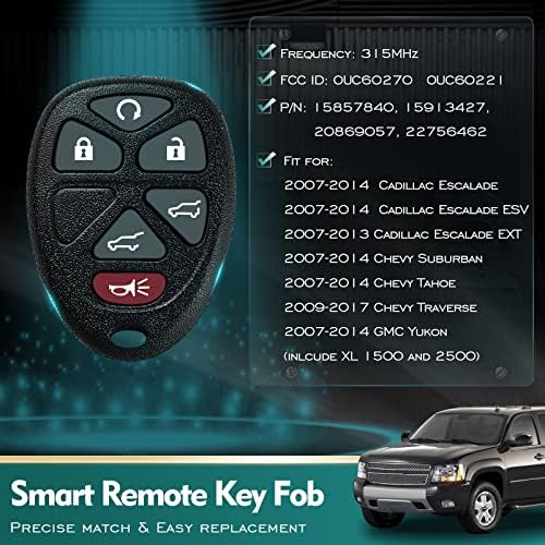 Helloauto Key FOB FIT PARA GMC YUKON/Chevy Tahoe Suburban Cadillac Escalade FCC ID: OUC60270 OUC60221