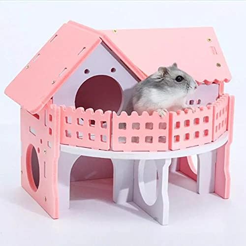 Dhdm Hamster de madeira líquido ecológico de convés duplo villa inverno inverno colorido colorido casa de