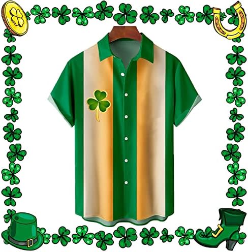 PDFBR St. Patrick's Day masculino Button Down Down Diretas de manga curta Casual Tops Green