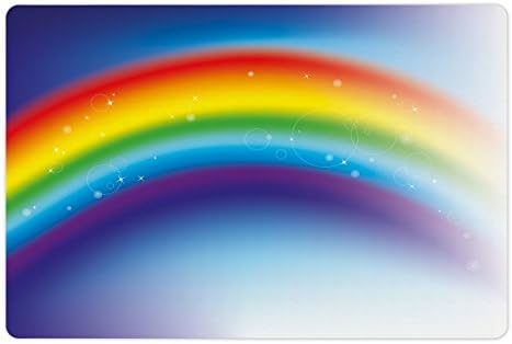 Lunarable Rainbow Pet tapete para comida e água, arco-íris no pano de fundo abstrato azul sentindo feliz transição