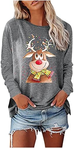 Camisas de manga longa de Natal para mulheres modernas de tamanho bonito rena de rena de túnica top
