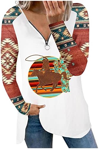 Zíper casual feminino v camisas de pescoço vintage astecas ocidentais tampos de estampas étnicas plus size túnica