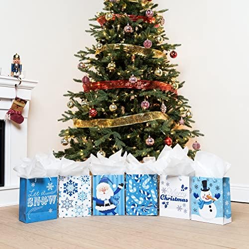 Joyin 24 PCs Sacos de presente para o Natal 8 x 10 x 4 '' Belas de Natal com temas azuis com 6