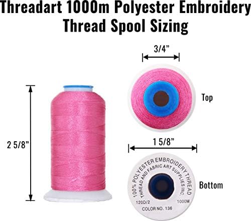 ThreadArt 40 Cones X-Large Bordado de bordados de poliéster Definir cores vibrantes | Os cones 1000m 40WT incluem