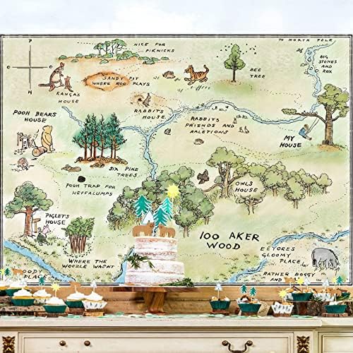 7x5ft 100 acres mapa de pano de fundo do bebê urso tema feliz aniversário banner decorativo de 100 acres bosques
