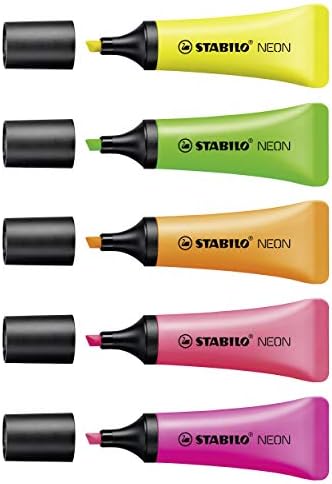 Highlighter - Stabilo Neon - pacote de 5 - amarelo, verde, laranja, rosa, magenta