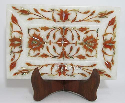 Bandeja colecionável de forma de retângulo de 6 x 4 polegadas com a bandeja de servir de mármore embutido para pedra carnelina para decoração de mesa