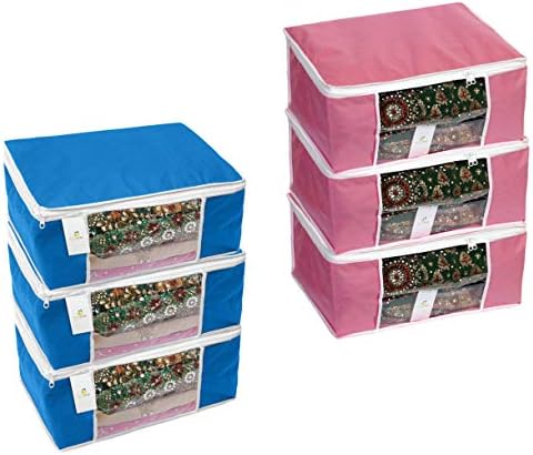 Saco de armazenamento/organizador/saree não tecidos sem tecido com janela 90 gsm Fabric - rosa e azul - Conjunto