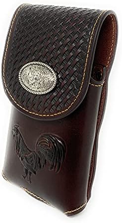 Oeste de Cowboy Basketwed Weuve Leather Multi Emblem Concho Belt Loop Holster Case em 2 cores