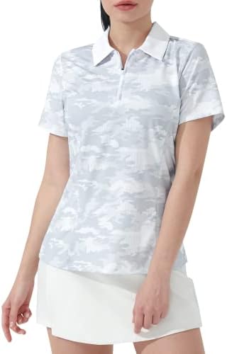 Camisas de pólo hiverlay para mulheres colarinhas de golfe camuflado tampos slim fit upf 50+ fit seco de