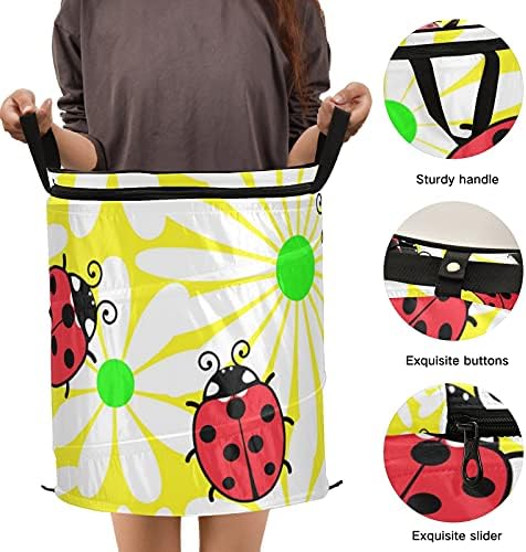 Ladybug Flowers Proy Up Up Laundry Tester com tampa de zíper cesta de roupa dobrável com alças