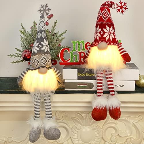 Juegoal 2 pack gnomos de Natal iluminados com pernas pendentes, 19,5 polegadas de pelúcia artesanal de luxuoso