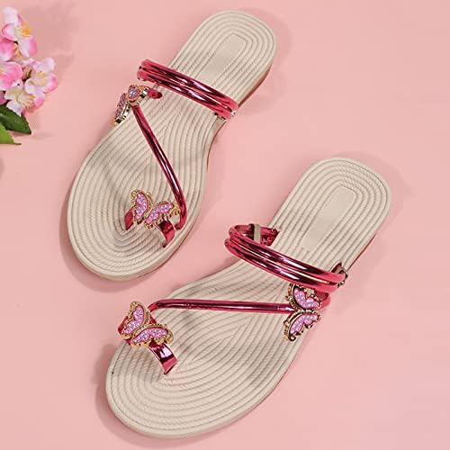 Strass femininos chinelos chinelos de borboleta chinelos de praia sandálias de férias de couro