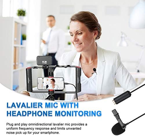 Mouriv VK-R1X Planto de vídeo de smartphone dobrável com microfone lavalier de 3,5 mm, luz LED, estabilizador