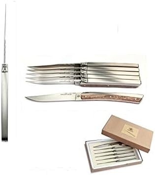 Conjunto em caixa de LaGuiole de 6 facas de bife, facas de linha de madeira e alça de metal