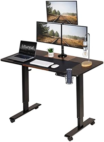 Altura elétrica utureal ajustável 48 x 24 polegadas mesa de pé, escritório em casa rolando mesa de computador,