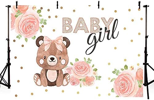 Mehofoto 7x5ft urso menina chuveiro de bebê fotografia de fundo props rosa arco floral baby menina chuveiro