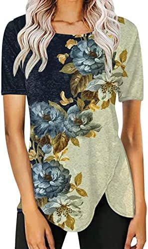 Tops de tampas relaxadas femininas pinturas a óleo estampa de camiseta moderna túnica de verão túnica redonda no pescoço de manga curta camisetas de manga curta