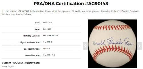 Pee Wee Reese autografou o nome completo Harold Pee Wee Reese NL Ball, PSA NM -MT - Bolalls
