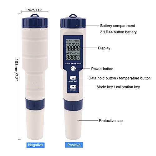 Meichoon 5 em 1 TDS/EC/pH/salinidade/medidor de temperatura Testador de monitor de qualidade de