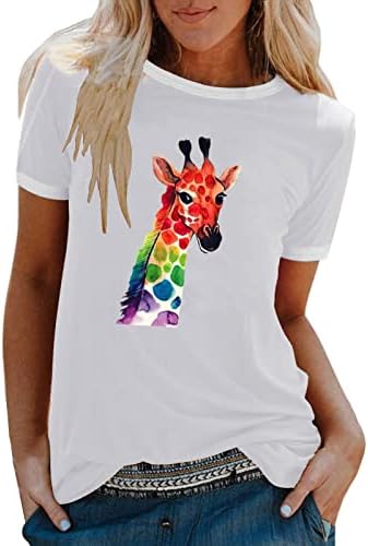 Mulheres curtas médias de verão casual o pescoço de peixe criativo estampa de manga curta contraste as cores da camiseta