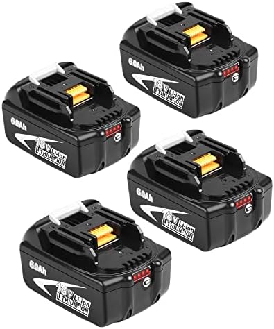 AMITYKE compatível com Makita 18V Battery 6.0AH, 4Pack Baterias de substituição compatível com Makita 18 volts Bateria BL1860 BL1820 1830B 1840B 1850B, FIXA COM ORIGINAL MAKITA 18V Battery Chargers