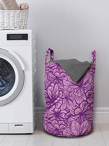 Bolsa de lavanderia floral de Ambesonne, monocromática Intriced Colorful Colorful Colors Ritmic Ilustração, cesto de cesto com alças Fechamento de cordão para lavanderias, 13 x 19, roxo rosa pálido