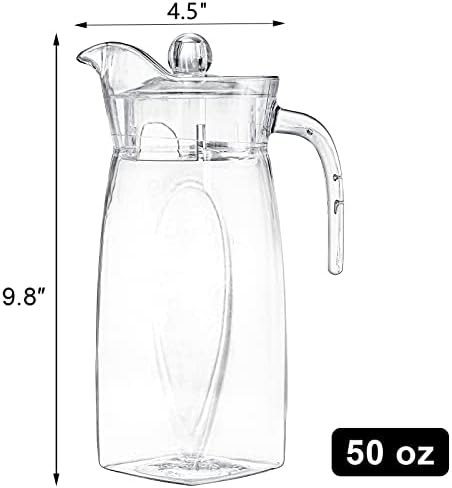 Hacaroa 2 pacote arremessadora de plástico transparente com tampa, 50 oz de água quadrada com alça,