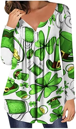 Pimoxv St Patricks Camisa do Dia das Mulheres Shamrock Blush Hide Belly Tunic Top Top Henley Long Shirt Para usar com leggings