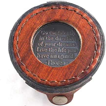 Citação de bússola náutica de Thoreau vintage citação de couro redonda caixa redonda de presentes