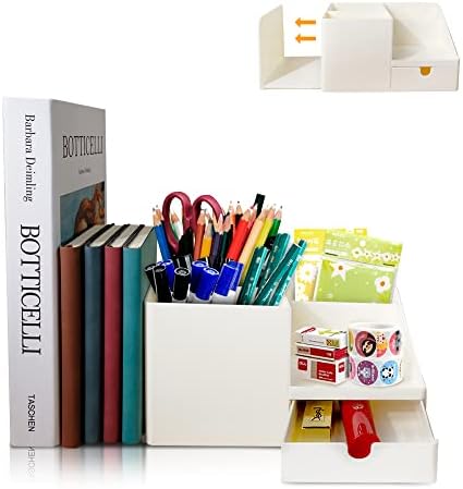 Organizador e acessórios de desktop expansíveis, com porta -lápis, bandeja de notas pegajos